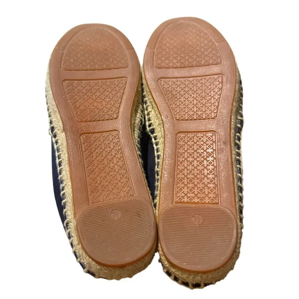 Tory Burch Blue Black Canvas and Patent Leather Poppy Espadrilles Sz. 7.5